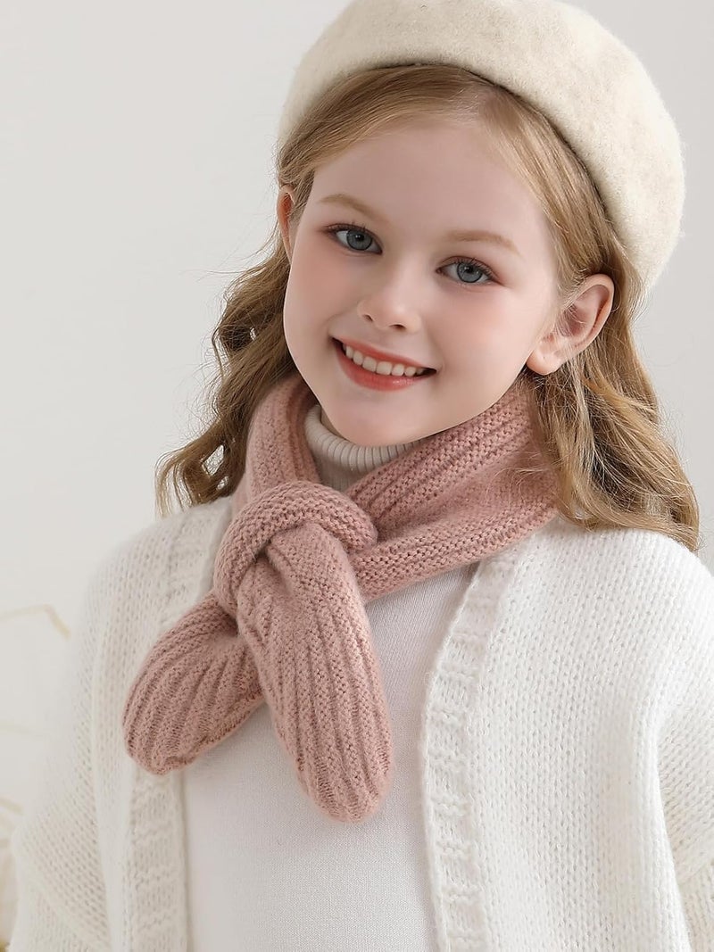 Haloumoning Kids Girls Knit Scarf Toddler Warm Winter Cross Tie Wrap Neck Warmer Cute Scarves 1-14 Years - Image 2